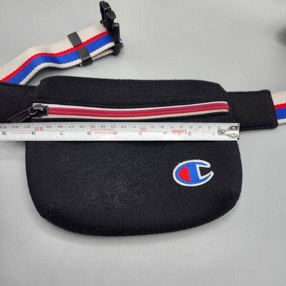 Vintage Champion Soft Belt Bag Black Fanny Pack Padded Striped - Picture 14 of 15
